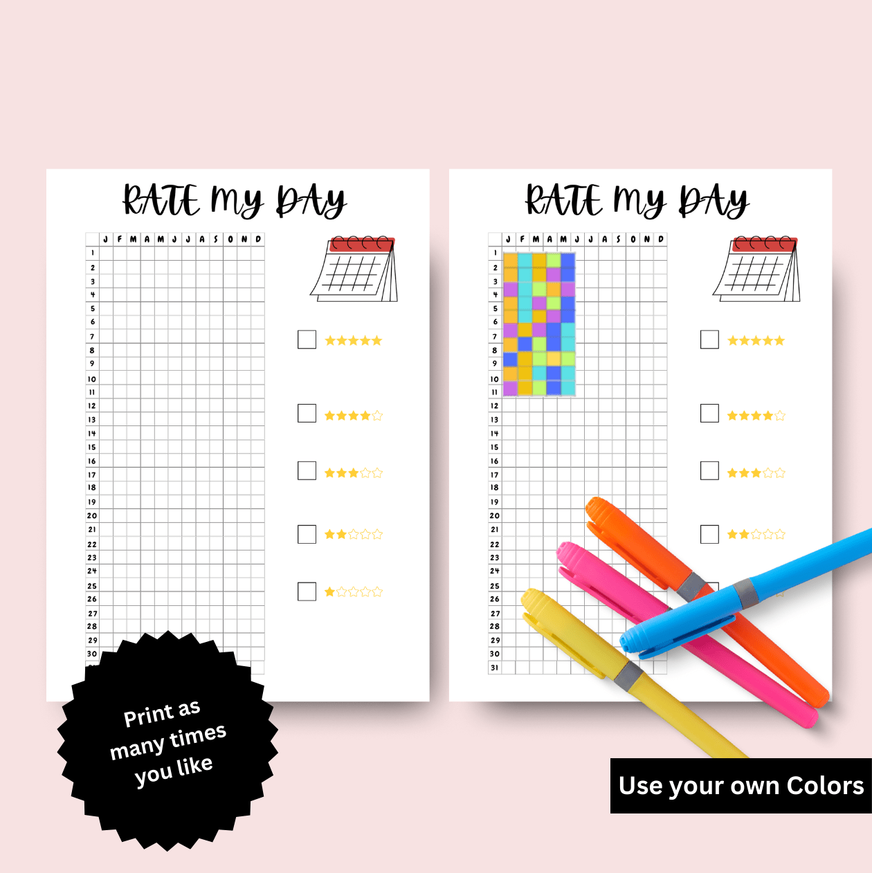 printable ratemy day tracker sheets with daily log grids, customizable entries. Ideal for day tracking scribbly bits